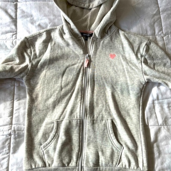 George Pink Heart Heather Grey Zip Up Hoodie Size Medium (7-8) - Picture 10 of 14
